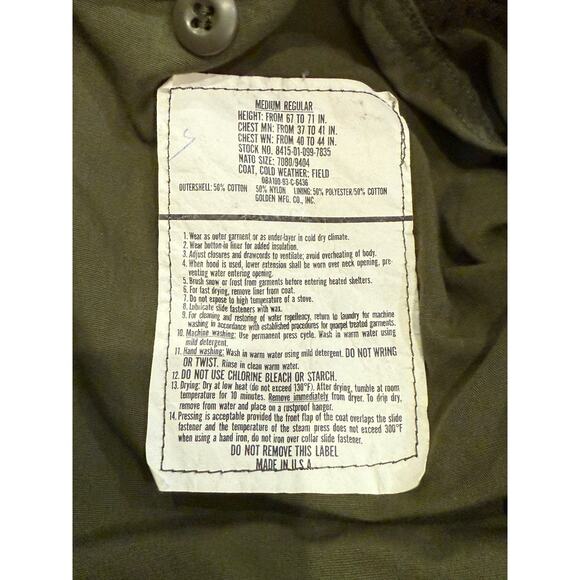 US Army M65 Field Jacket Medium Regular Woodland Camo Cold Weather Coat - Picture 3 of 6